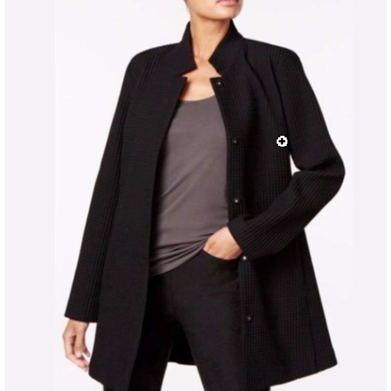 Eileen Fisher Black Button Up Waffle Cardigan Jacket - M